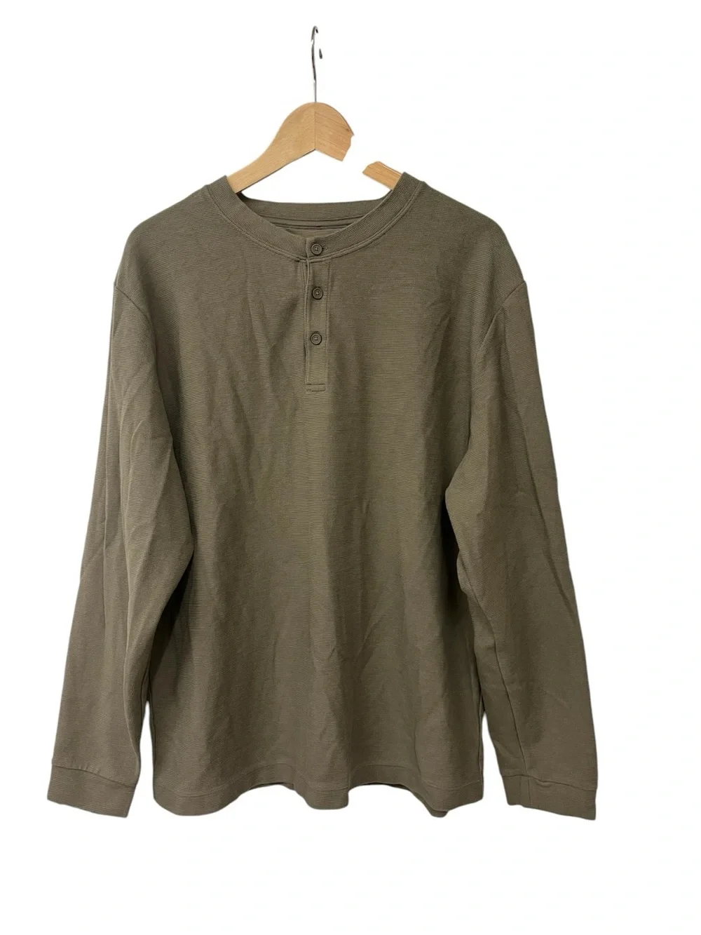 Lululemon Mens Slub Cotton Jersey Long Sleeve Henley Army Green Brown L M